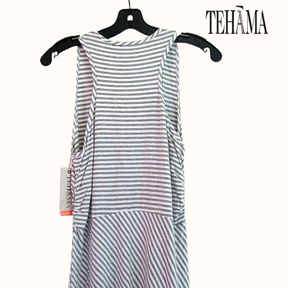 TEHAMA NEW Contrast Pinstripe Scoop Neck Racerback Fit&Flare Activewear Dress M - Picture 10 of 12